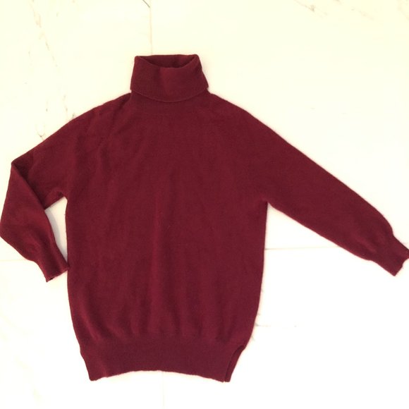 Demylee Women Burgundy Cashmere Turtleneck sweater Size XS Knit Stretch - Picture 1 of 7